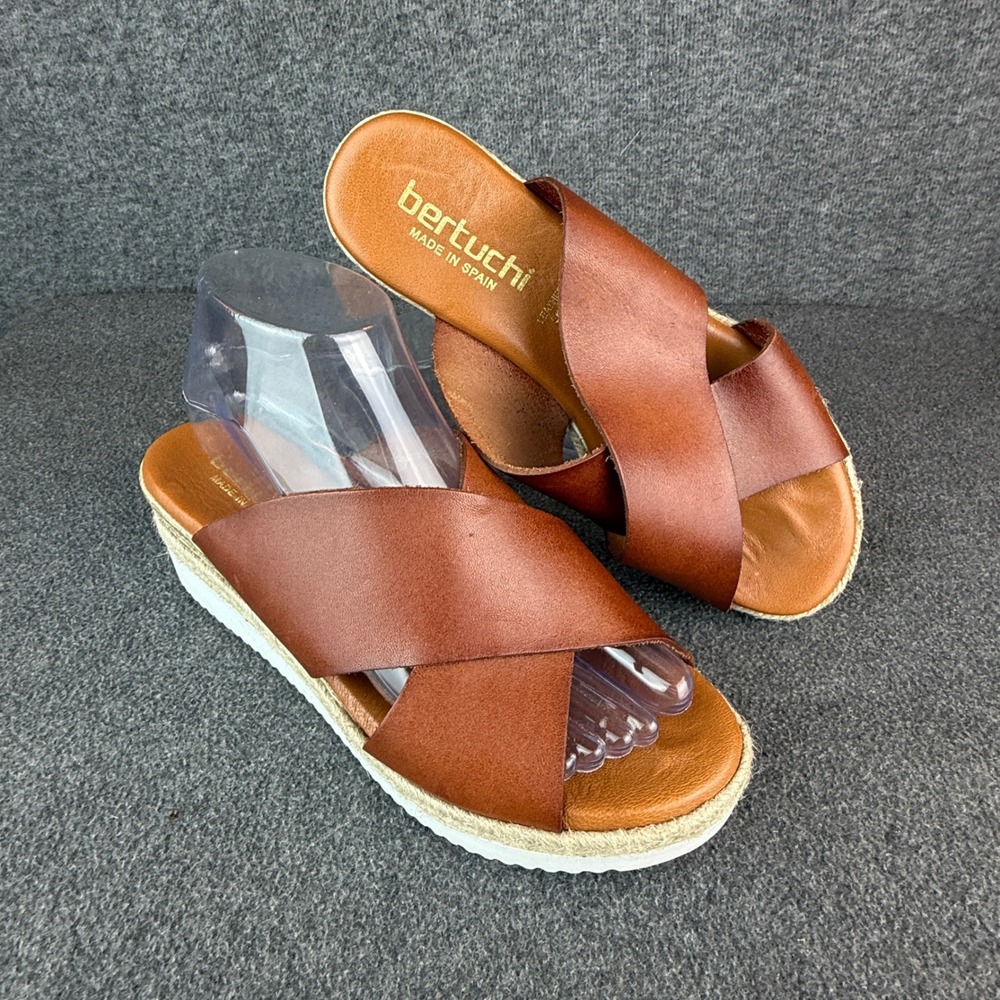 Bertuchi Womens 8 Brown Leather Espadrille Platform Slide‎ Sandals Spain